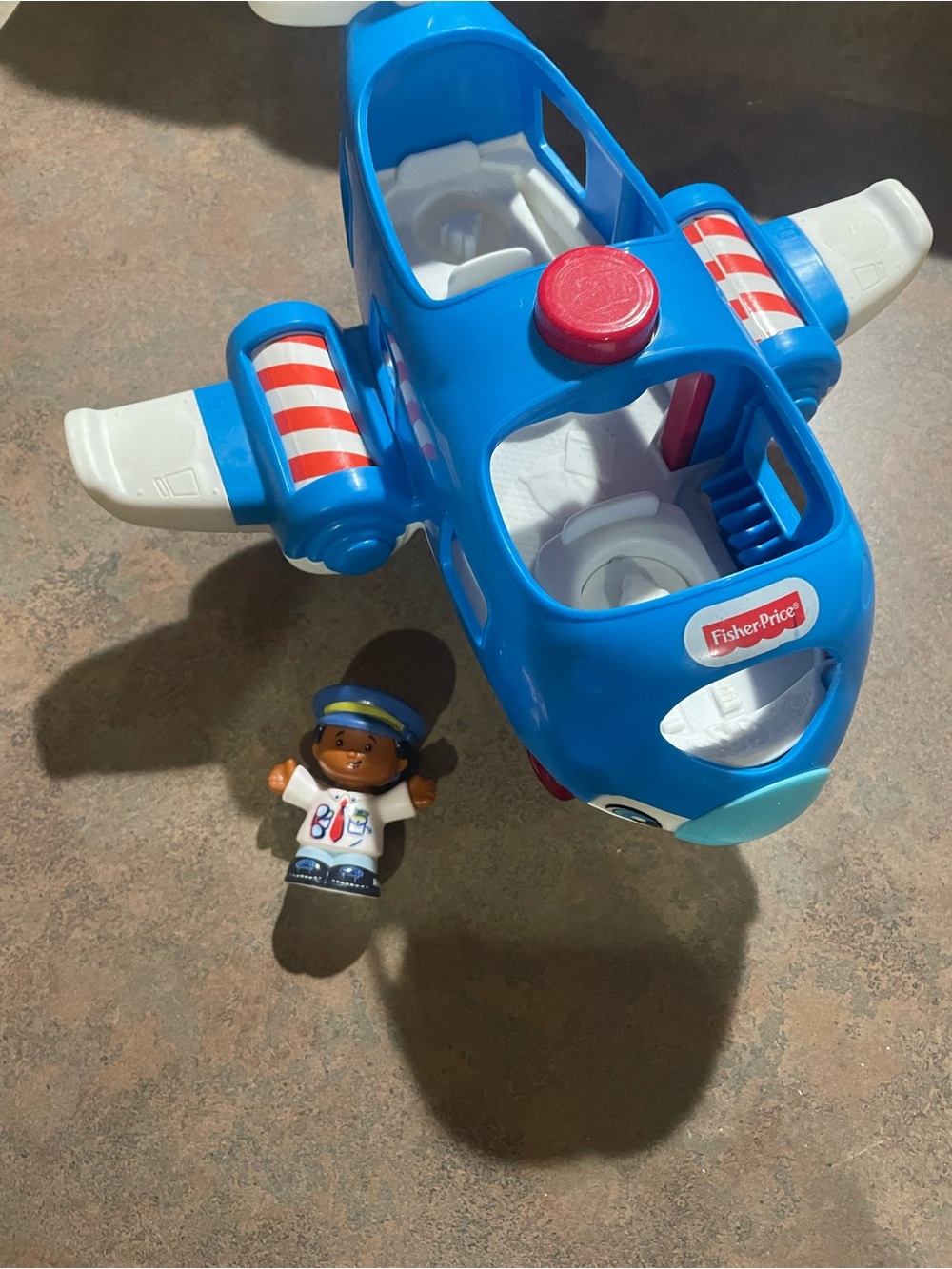 Fisher-Price Little People Blue Toy Airplane with Pilot Figure Sound Still Works